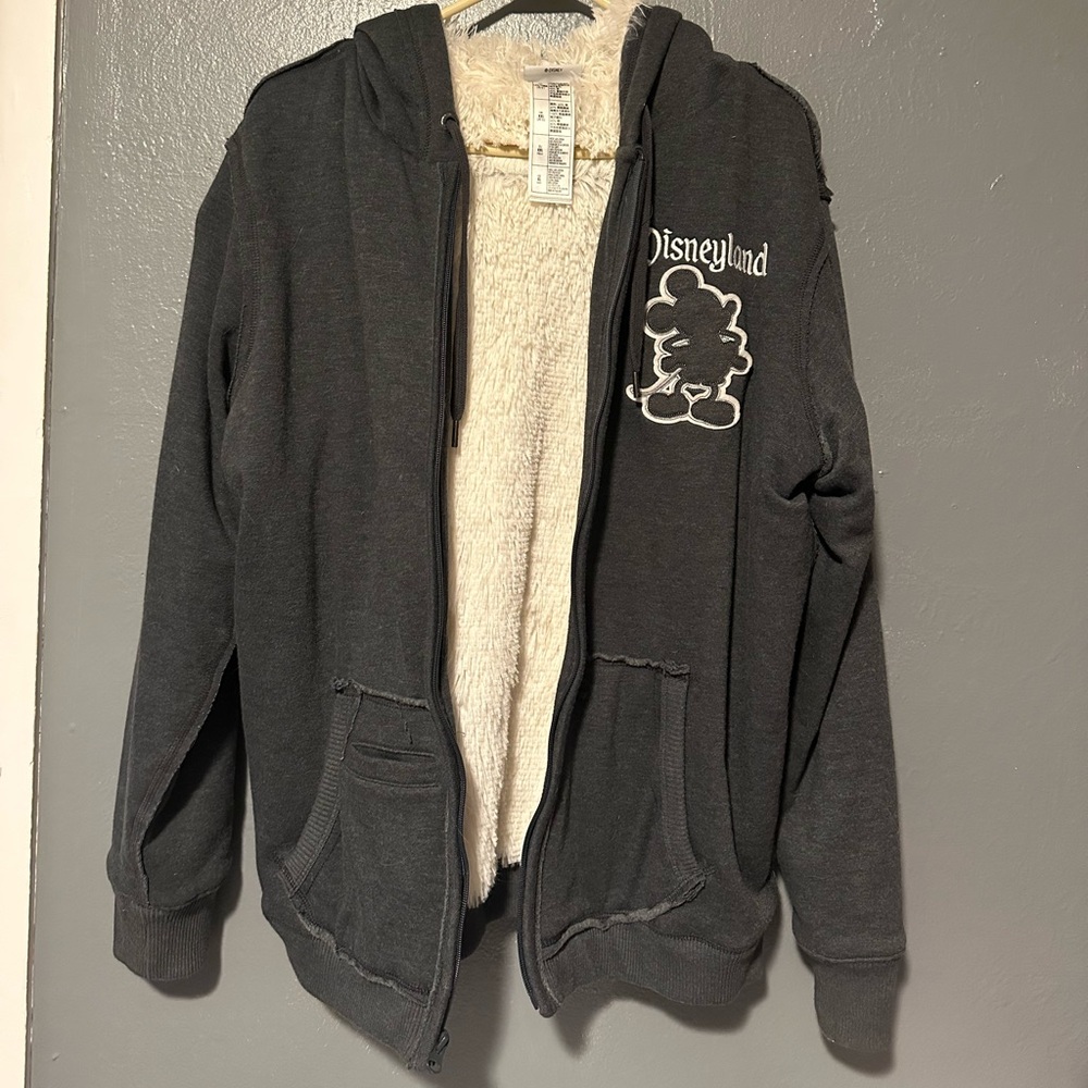 Disney Parks 55th Anniversary Disneyland Sherpa Hooded Jacket Distressed